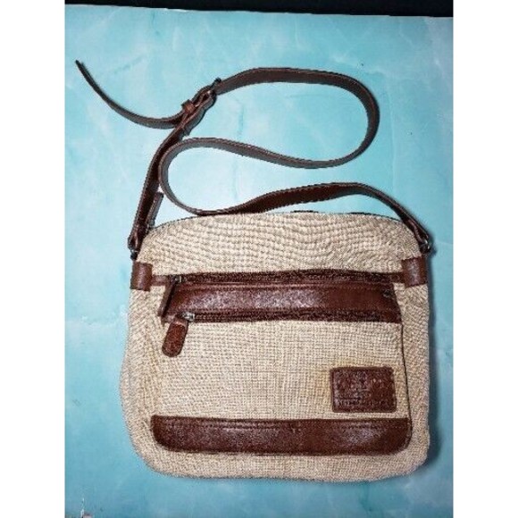 Relic Shoulder Bag Beige Fabric Chocolate Brown Faux Leather Trim - Picture 5 of 7